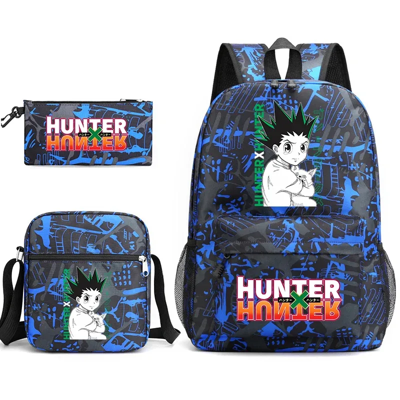 sac à dos d'étudiant imprimé hunter x hunter, sac à bandoulière décontracté, trousse à crayons, ensemble 3 en 1 pour garçons et filles, école