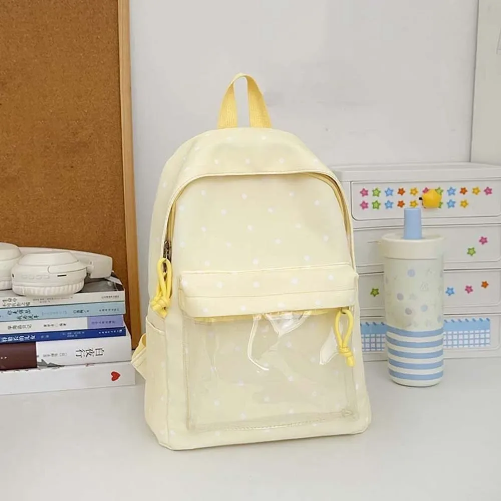 sac ita de style japonais, bretelles réglables, grande capacité, sac à dos transparent avec fenêtre transparente, fermeture éclair, sac à dos à pois.