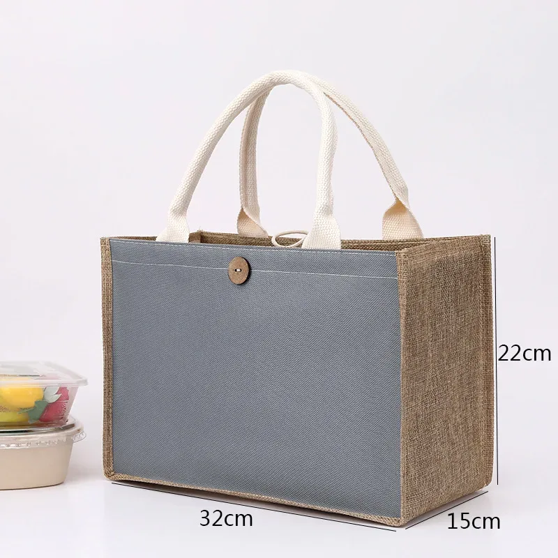 sac fourre-tout en toile de jute avec bouton pour femme, sac à main cadeau de grande capacité, respectueux de l'environnement, sac à provisions réutilisable, sac en chanvre