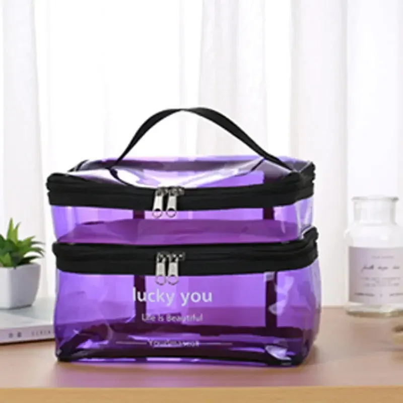 sac à cosmétiques de bain en pvc transparent imperméable pour femmes, trousse de maquillage de voyage avec fermeture éclair, organisateur de lavage de beauté, kit de rangement de toilette
