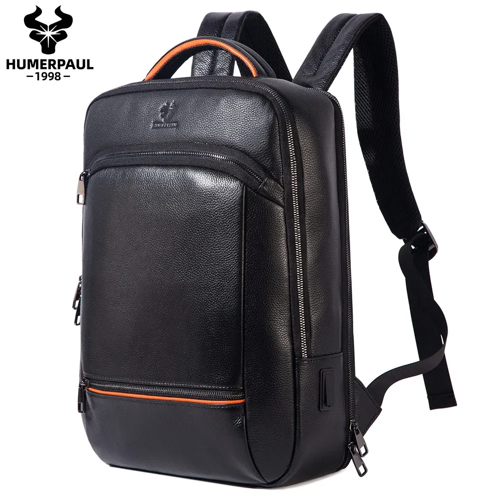 humerpaul-sac à dos durable pour ordinateur portable, en cuir véritable, avec port de chargement usb, pour voyage, multifonctionnel