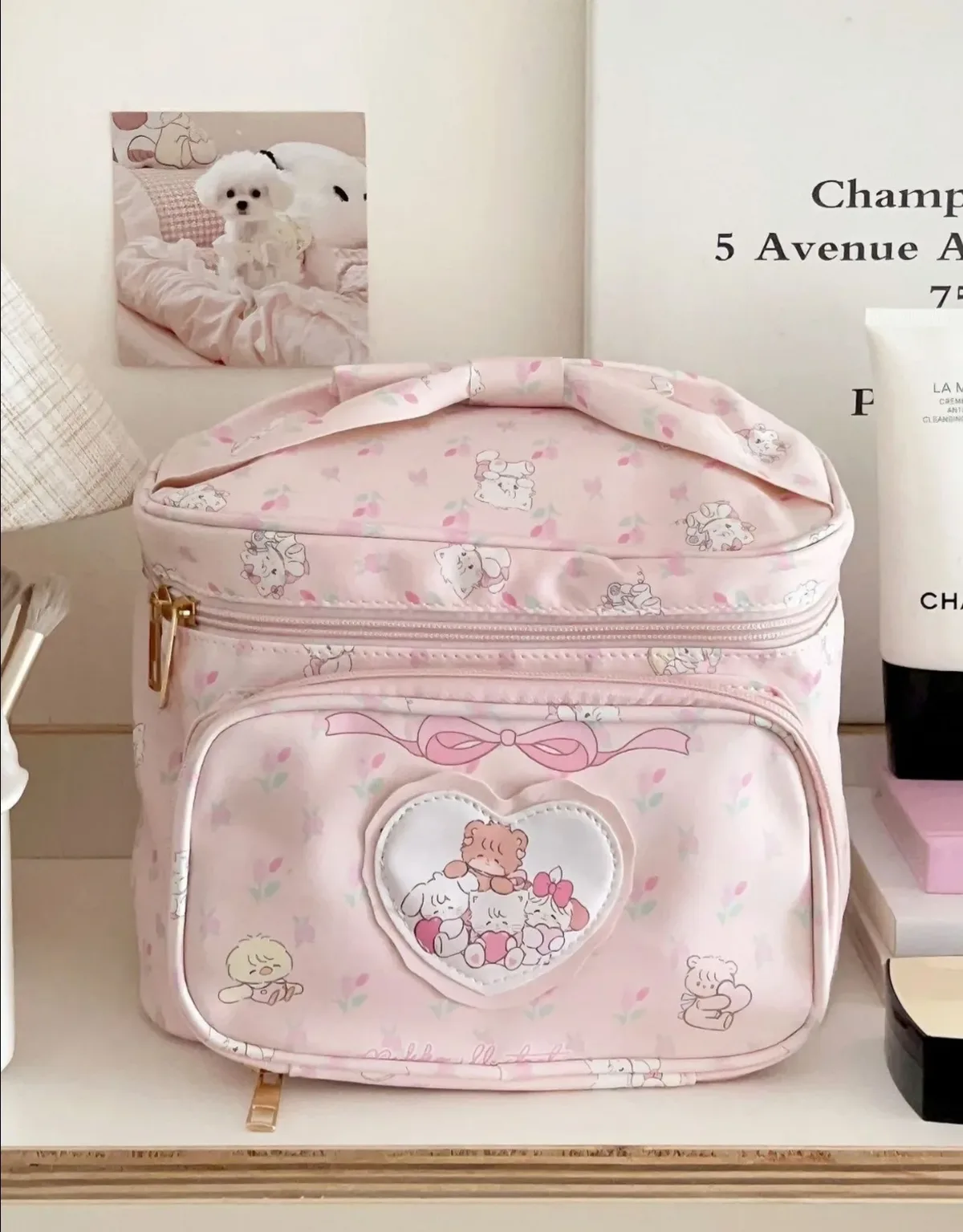 mikko – trousse de maquillage de dessin animé, grande capacité, organisateur de cosmétiques princesse mignon, sac à main, sac de rangement de voyage portable pour filles et femmes