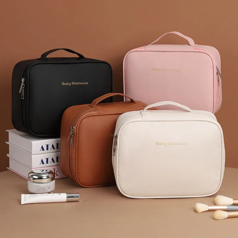 sac de maquillage fourre-tout de luxe en pu pour femmes, grande capacité, organisateur de voyage portable, sac de rangement de cosmétiques, pochette double couche pour dames