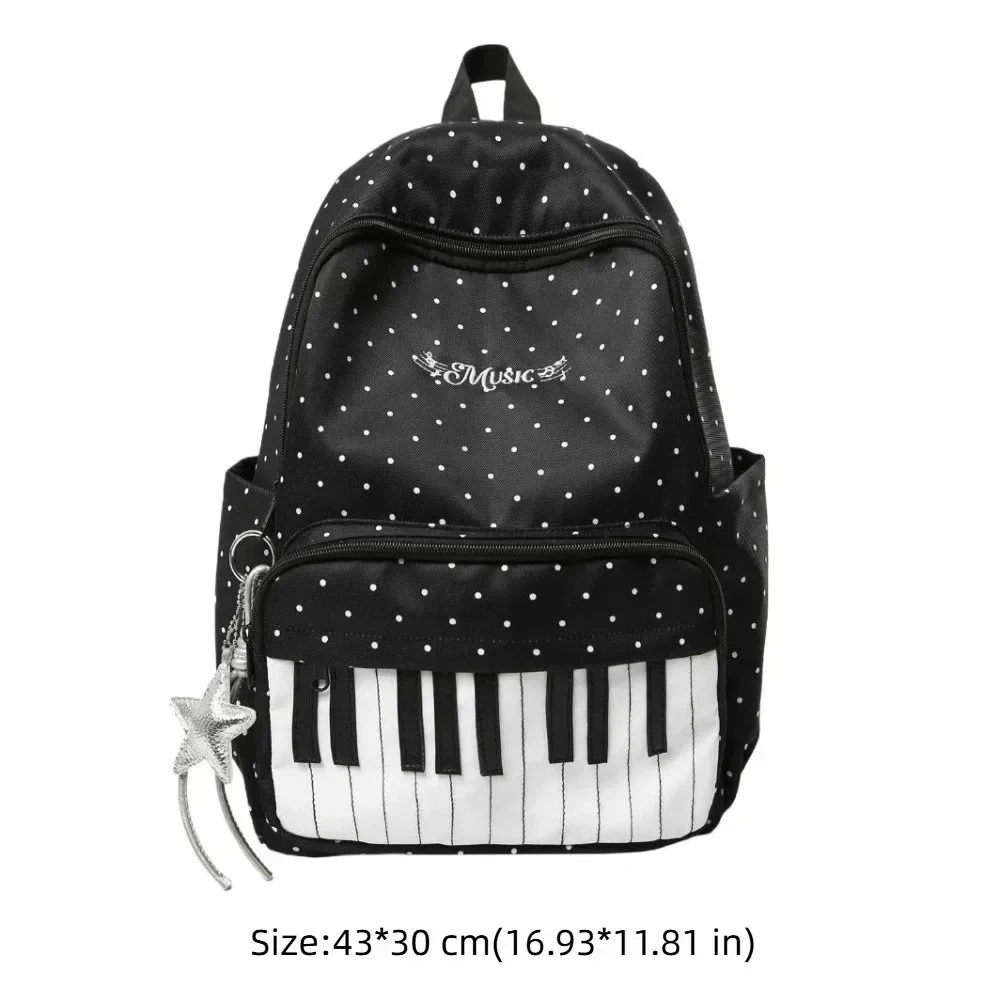 nouveau sac à dos à pois grande capacité, multifonctionnel et léger, motif clavier de piano, noir, pour femmes