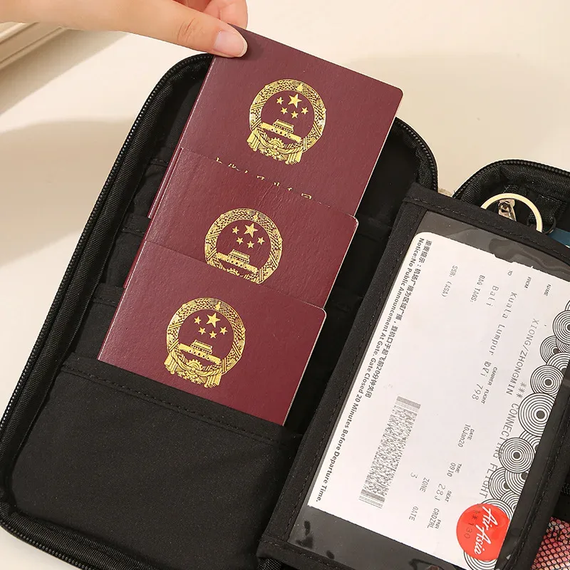 sac de rangement de portefeuille de porte-passeport bloquant rfid familial-organisateur de documents de voyage avec étui pour cartes de crédit sac de voyage essentiel