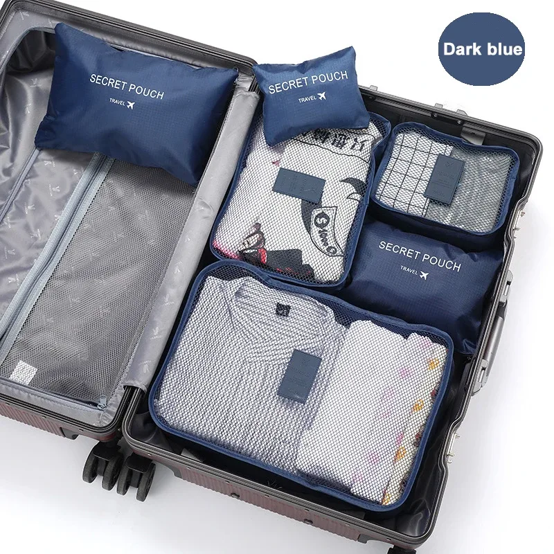 ensemble de 6 sacs de rangement portables pour vêtements de voyage, organisateur de bagages, pochette de valise, cube de rangement pour chaussures et vêtements