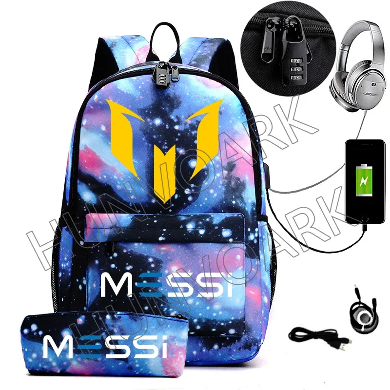 sac à dos de sport messi camouflage pour femmes et hommes, sac à dos pour ordinateur portable pour adolescents, étudiants, sac à dos orthopédique de voyage avec trousse à crayons 2 pièces