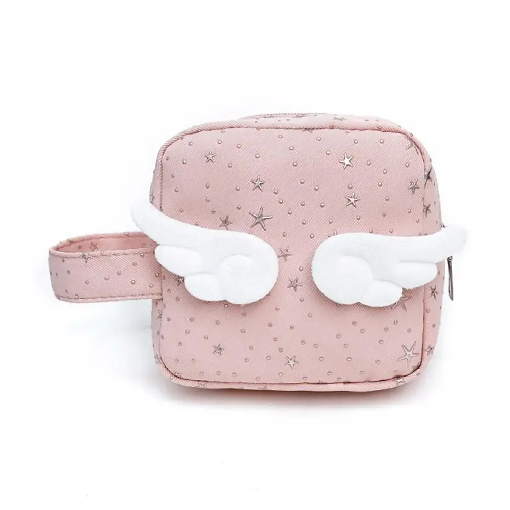 trousse de maquillage portable ailes d'ange mignonnes, organisateur de maquillage à main, pochette de rangement, trousse de toilette pour coton hygiénique quotidien et rouge à lèvres
