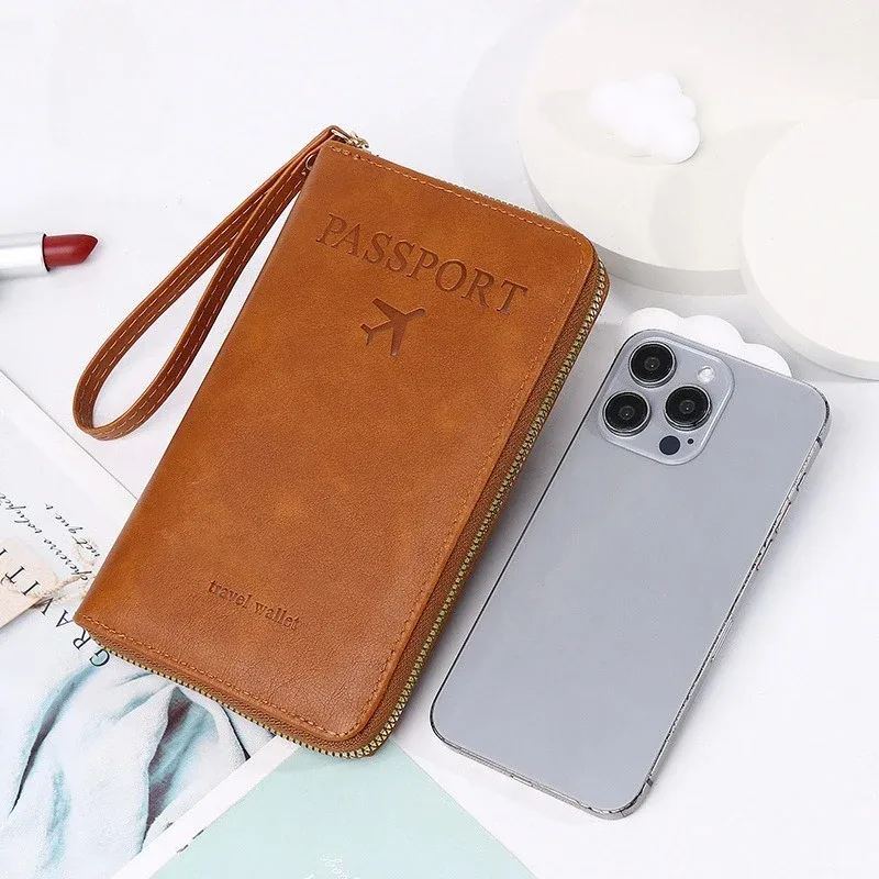 porte-passeport multifonction unisexe pour hommes et femmes, fermeture éclair, étui portefeuille en cuir pu, protection pour billets, accessoires de voyage