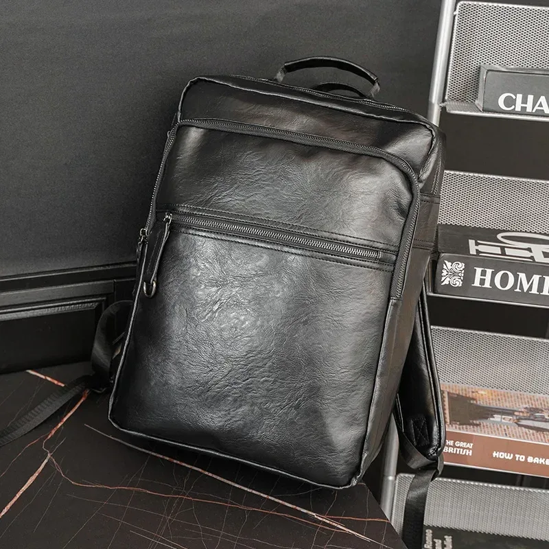 sac à dos étanche hommes en cuir pu souple 15.6 pouces sacs à dos d'ordinateur portable hommes sac à dos de voyage décontracté sac à main multifonctionnel sacs à dos