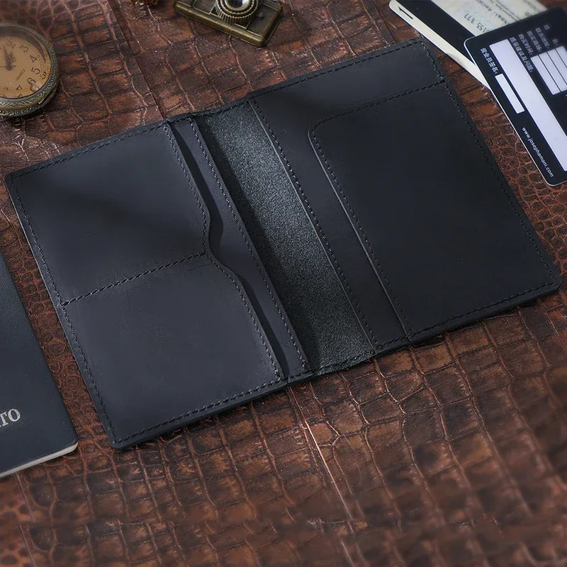 porte-passeport en cuir véritable pour hommes, portefeuille de voyage vintage, organisateur de documents en peau de vache fait à la main, couverture bloquant rfid