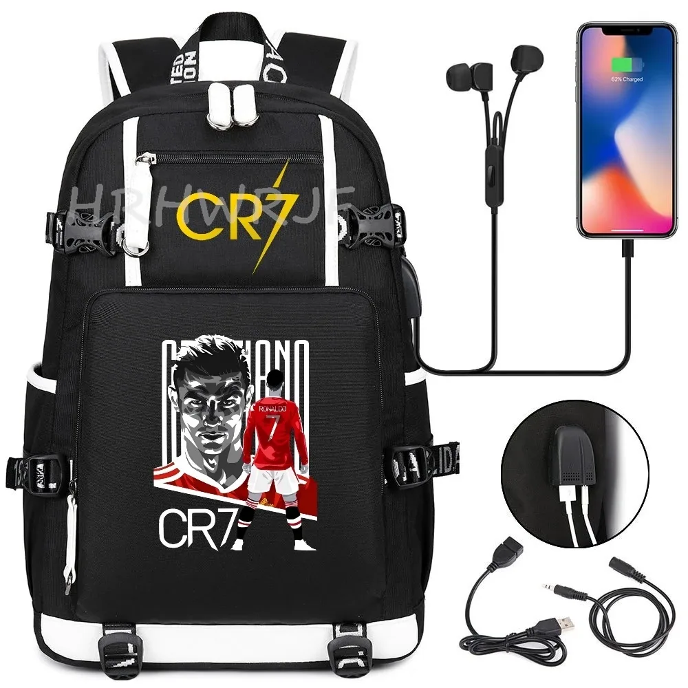 sac à dos usb cr7 pour superstars du football, sac de voyage pour ordinateur portable, sacs d'école noirs pour hommes, sacs d'école pour étudiants, mochilas, cadeau