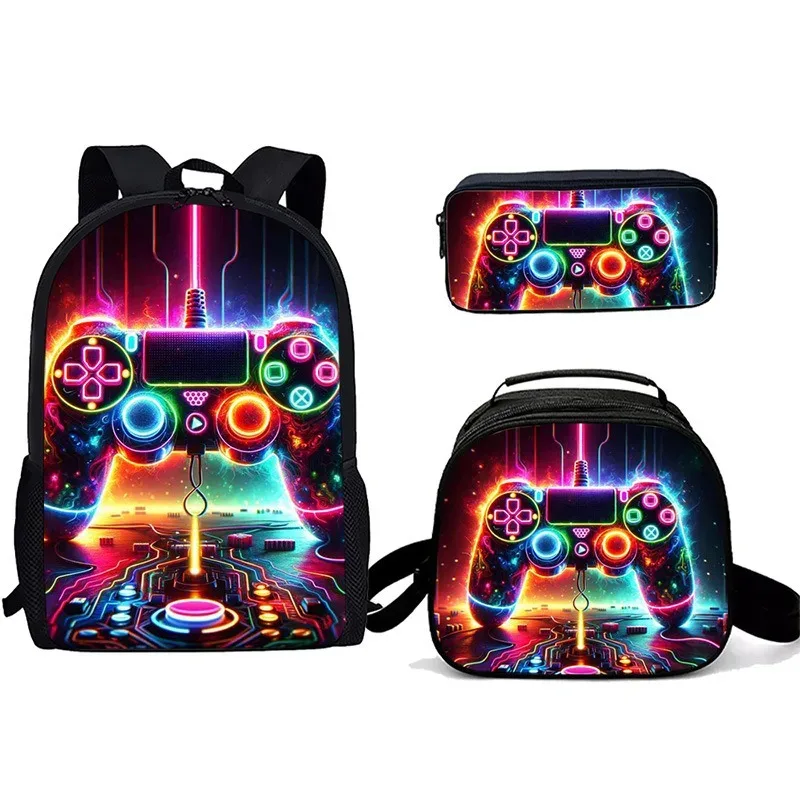 sac à dos tendance pour étudiants, imprimé 3d, 3 pièces/ensemble, avec sac à bandoulière, sac à déjeuner et trousse à crayons, pour ordinateur portable et console de jeux populaire