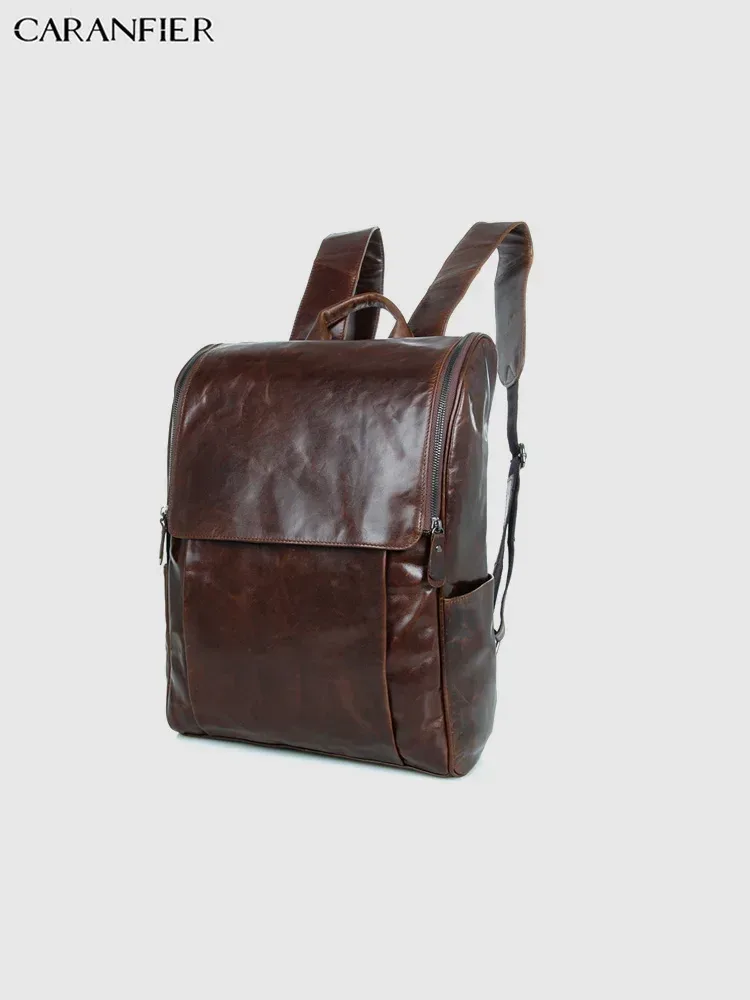 caranfier hommes sac à dos véritable cuir de vachette vintage sacs de voyage femmes simple fermeture éclair imperméable et moraillon étudiant sac à dos