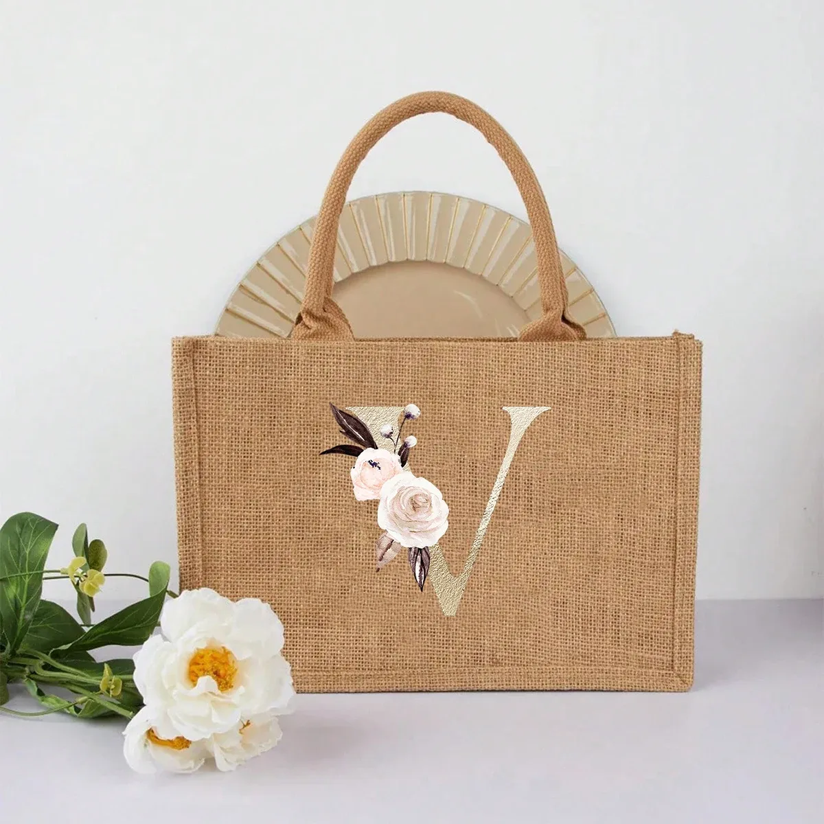 nouveau sac à main élégant en lin à motif lettres dorées, sac à main portable multifonctionnel, sac en lin, sac à main simple grande capacité, sac de rangement décontracté portable, sac de courses multifonctionnel, nouveau design, grande capacité, parfait pour le shopping