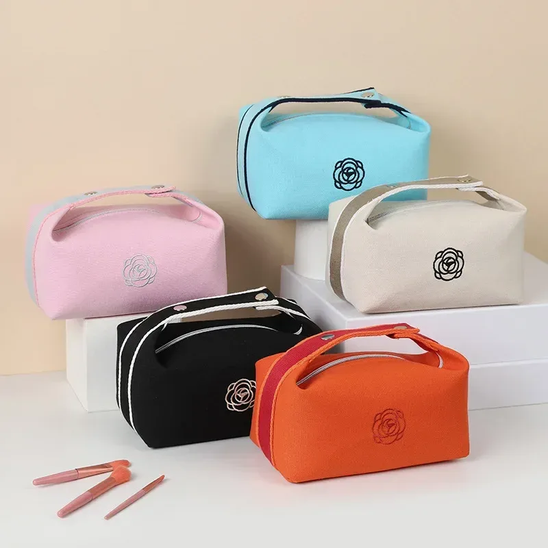 sac à cosmétiques en toile pour femmes, sac de maquillage portable, sac de rangement de luxe à fleurs, organisateur de cosmétiques, sac de toilette essentiel pour les voyages