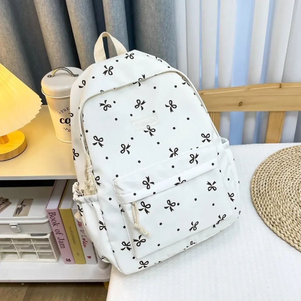 sac à dos scolaire en nylon mignon pour étudiantes, grande capacité, imprimé nœud, sac à dos pour femmes
