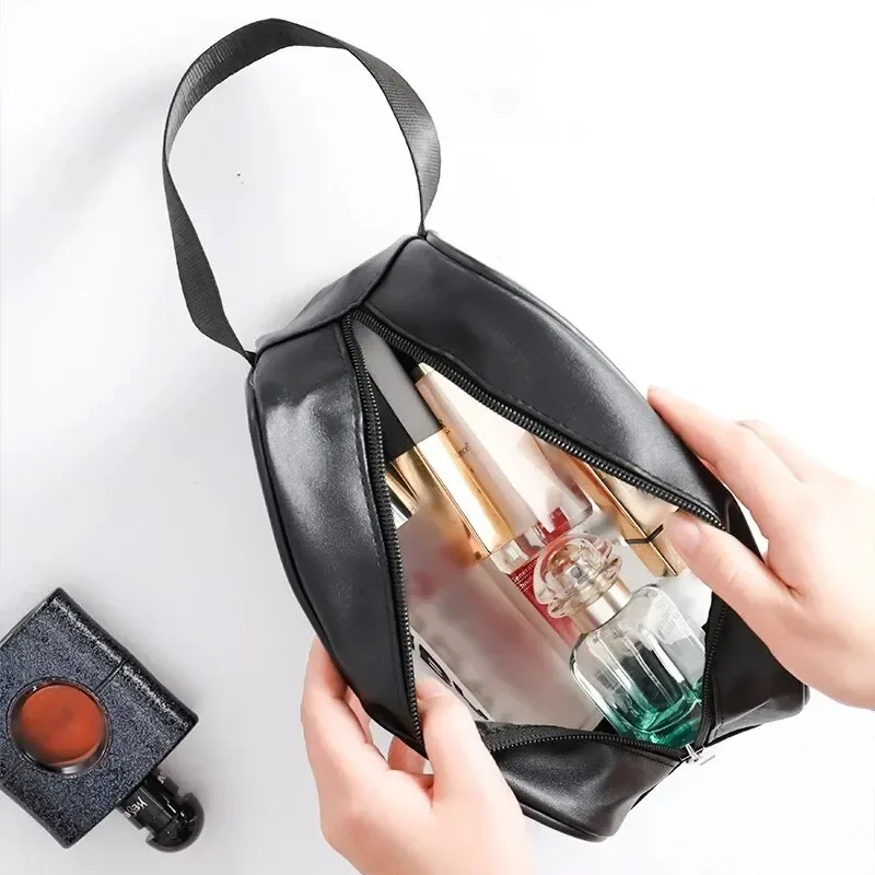sac de maquillage et de toilette transparent en pu, 3 pièces, grande capacité, sac de rangement portable semi-transparent en pvc givré