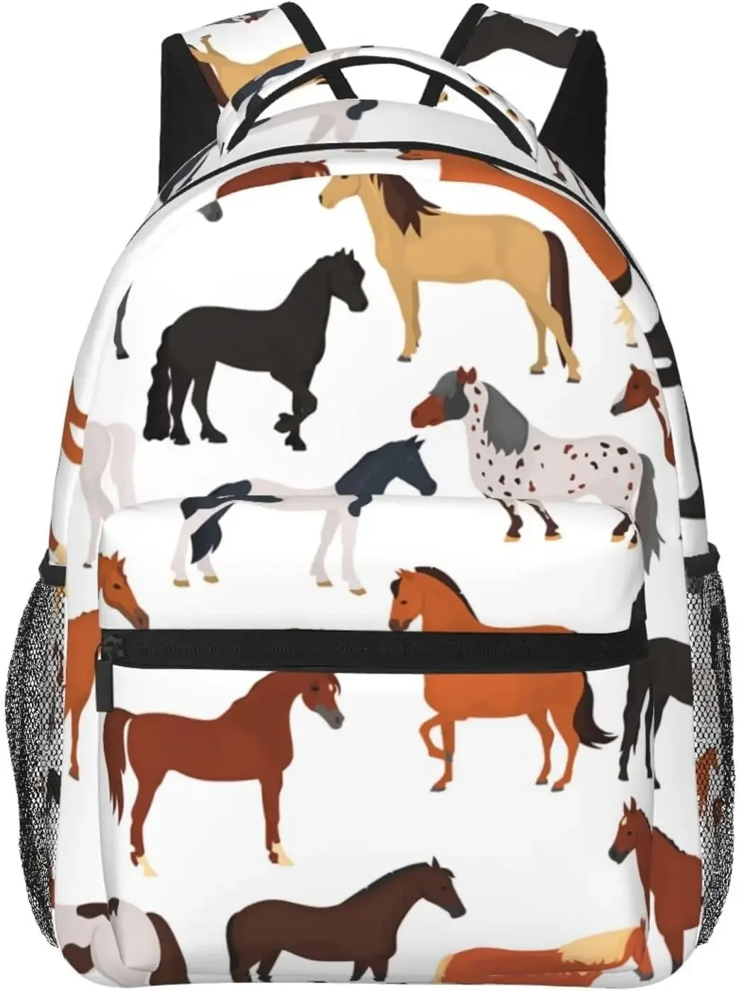 sac à dos décontracté à motif de étudiés de chevaux avec plusieurs poches, sac à dos pour ordinateur portable, sac à dos pour le travail et les affaires