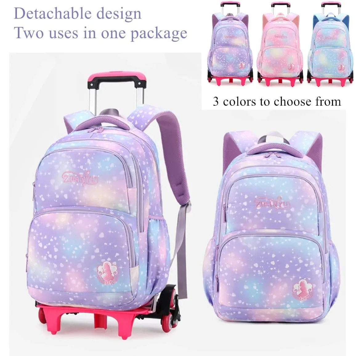 ensemble de sac à dos scolaire à roulettes pour enfants, sacs pour étudiants, sac à roulettes pour filles, cartable mignon, sac à dos à roulettes pour enfant