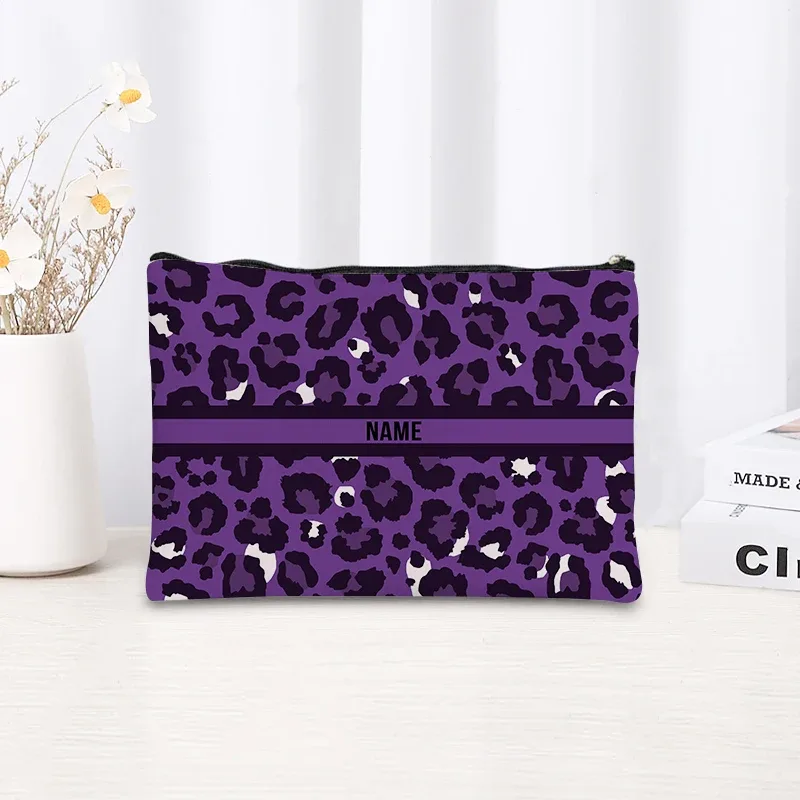 trousse de maquillage à motif léopard et tigre, trousse de toilette cosmétique essentielle pour les voyages, cadeau d'anniversaire ou de vacances avec nom personnalisé, trousse de maquillage