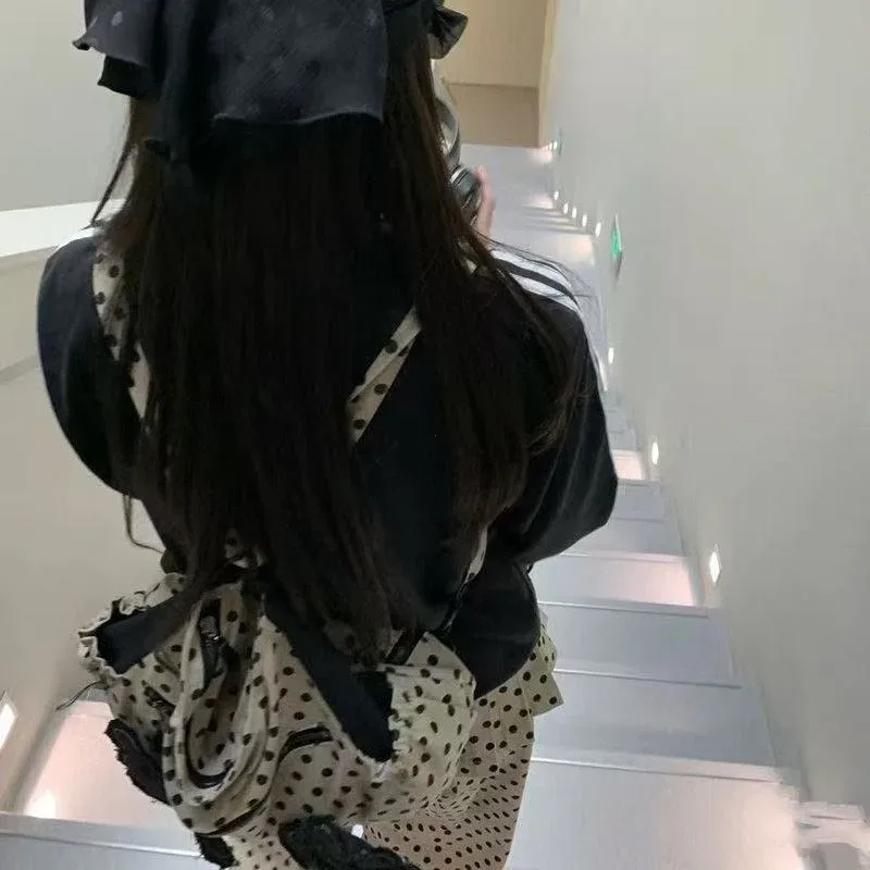 sac à bandoulière coréen à pois pour femmes, design ailes mignonnes, sac fourre-tout grande capacité, sac à dos tendance y2k pour les trajets quotidiens