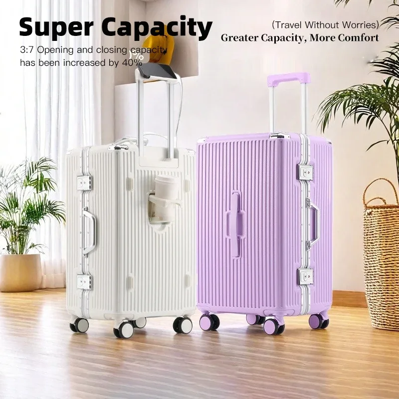 Bagage à cadre en aluminium épaissi de grande capacité, valise de voyage avec mot de passe à roue universelle résistante de 26 pouces, étudiant de 24 pouces