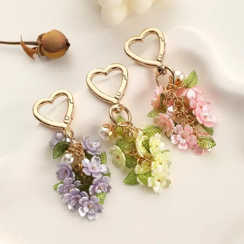 porte-clés cœur rempli de fleurs mignonnes, accessoire de sac esthétique créatif pour filles, ornement quotidien pour sac à dos, doux cadeau de vacances