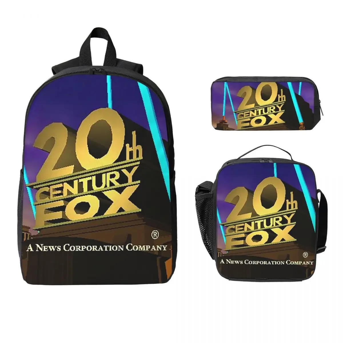 sac à dos classique 20th century fox pour garçons et filles, sac d'école, sac à bandoulière pour ordinateur portable, sac à déjeuner isotherme, trousse à crayons, 3 pièces