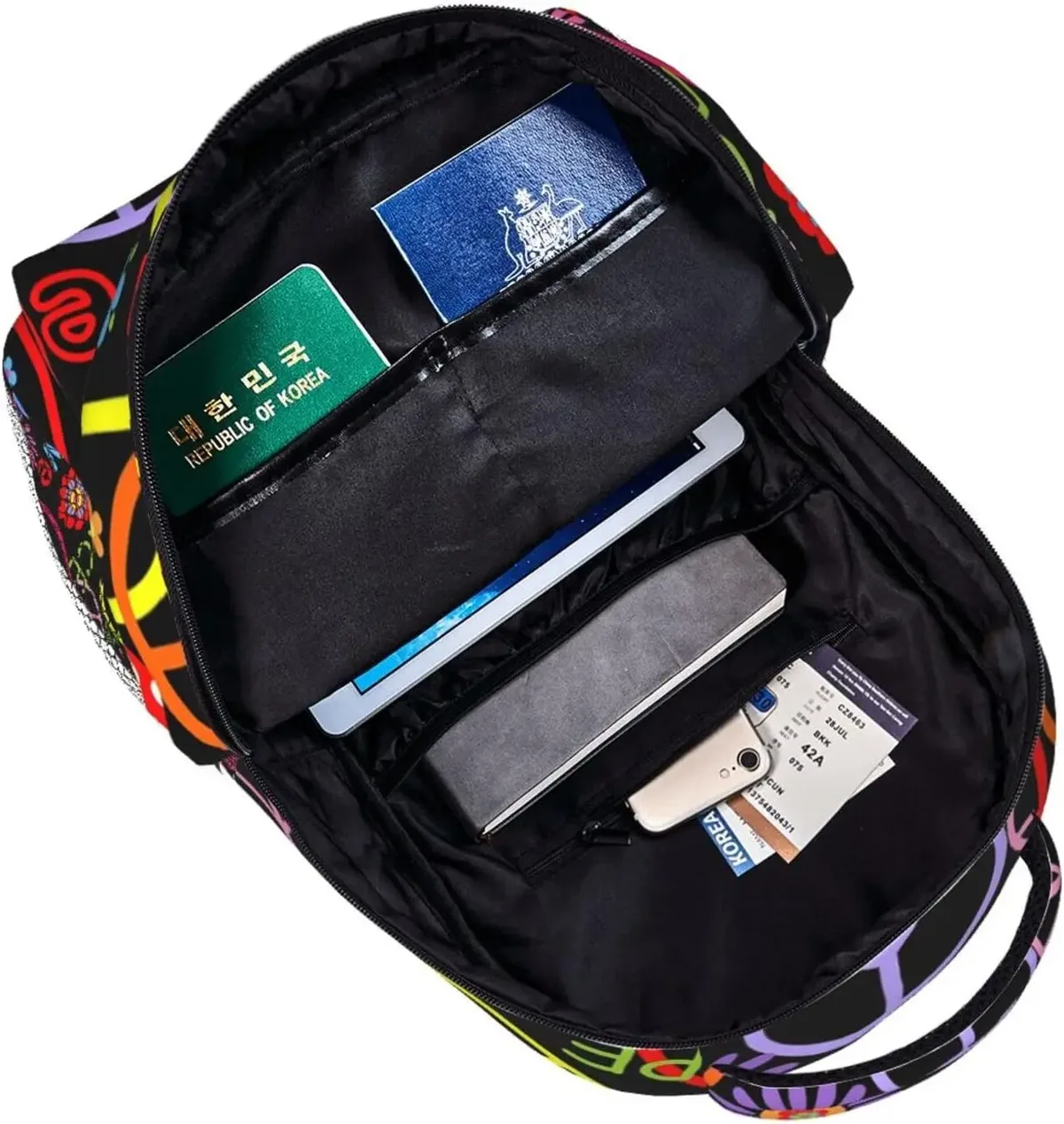 sac à dos hiphelicopter peace avec plusieurs poches, sac à dos décontracté, sac à dos pour ordinateur pour le travail, salle plus lente et floral mn