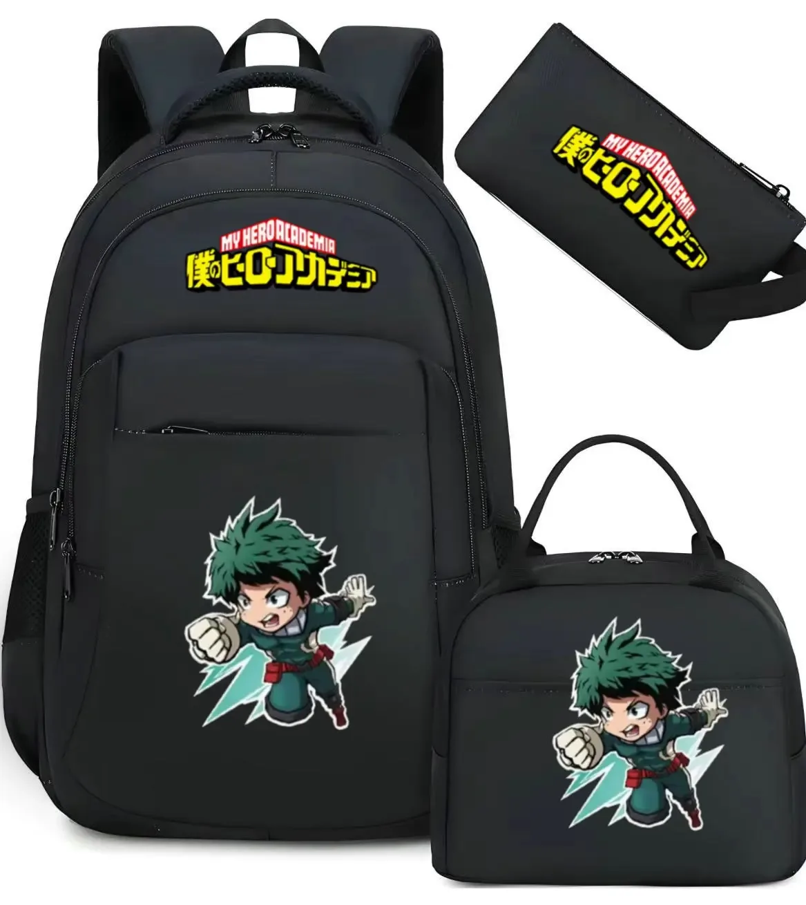 ensemble de sac à dos scolaire my hero academia anime pour filles, sac à dos léger et décontracté pour étudiantes avec sac à lunch et trousse à crayons