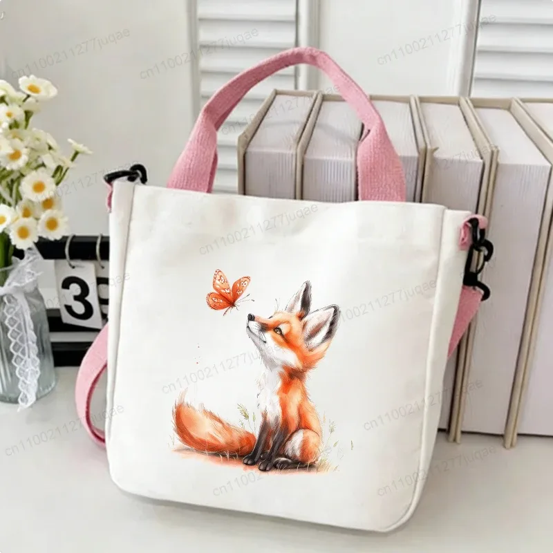 sac à bandoulière en toile motif renard kawaii - sac fourre-tout créatif fantaisie pour femme - sacs à main décontractés légers - sacs de shopping - cadeaux