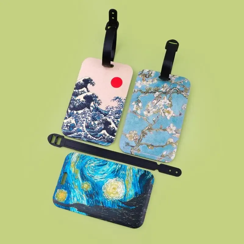 étiquette de bagage artistique en plastique avec motif peinture à l'huile, porte-carte d'identité anti-perte p