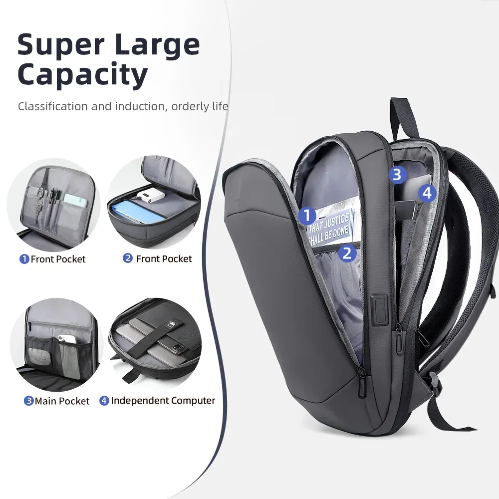hk business sac à dos pour hommes 17 pouces sac à dos pour ordinateur portable avec port usb mince extensible étanche sac de voyage grand sac d'ordinateur de travail