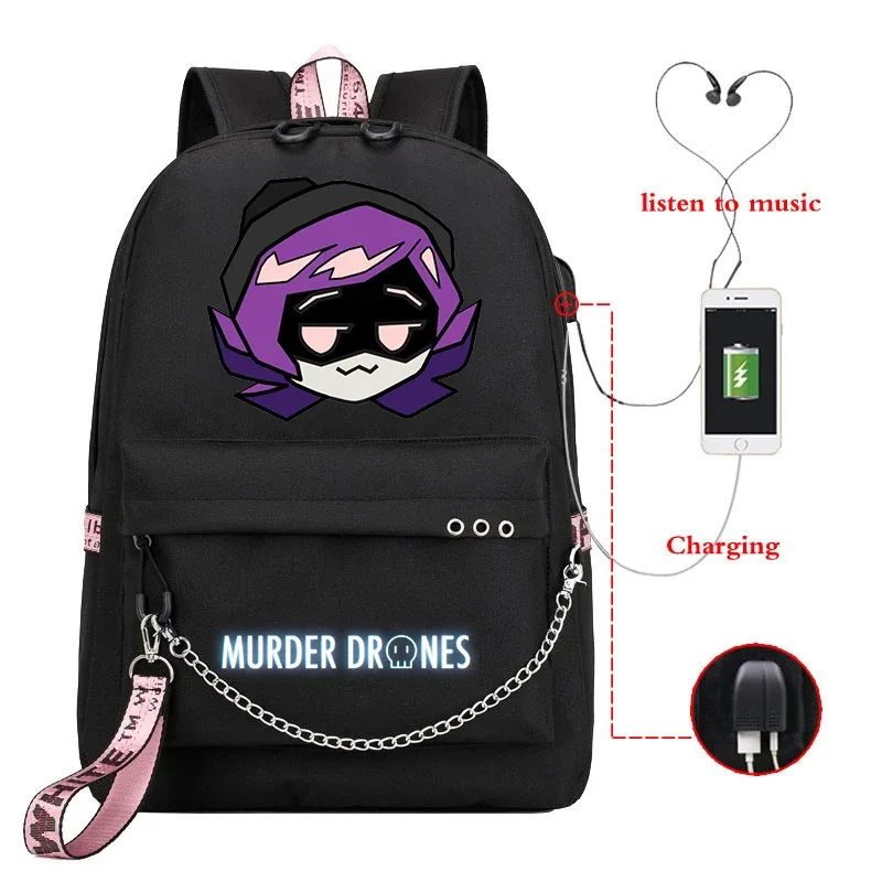 dessin animé meurtre drones sac à dos femmes hommes décontracté usb sac de charge voyage sac à dos garçon fille anime meurtre drones sacs d'école mochila