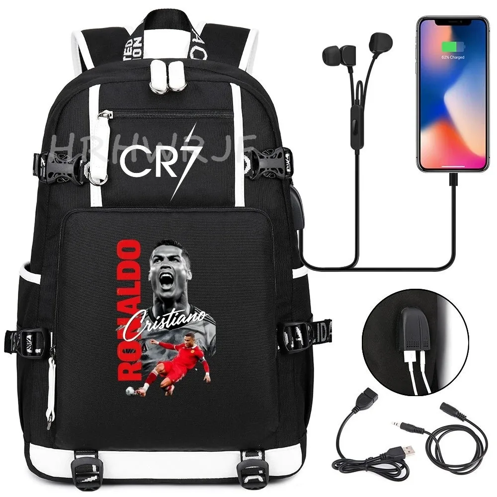 sac à dos camouflage cr7 pour ordinateur portable, sac à dos de randonnée, sacs d'école de 18 pouces, sacs d'école imperméables usb de grande capacité, sac à dos mochilas