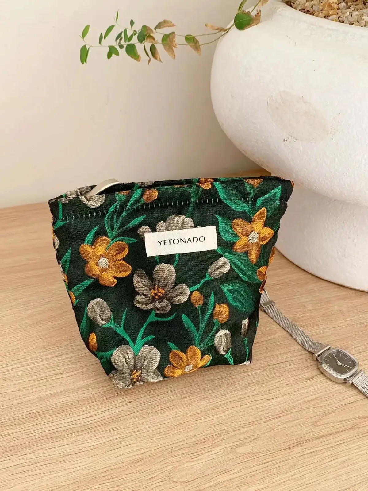 ins style vintage fleurs sac cosmétique portable main sac cosmétique voyage trousse de toilette sac de rangement outils de maquillage pochette de rangement