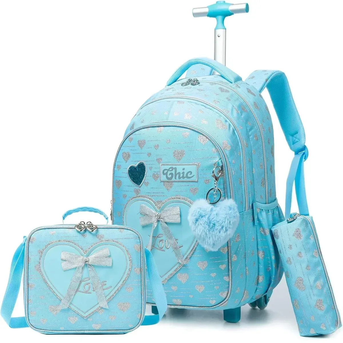 sacs d'école à roulettes pour filles, 3 pièces, sac à dos étanche pour enfants avec roulettes, chariot d'école primaire, sac de livre à bagages