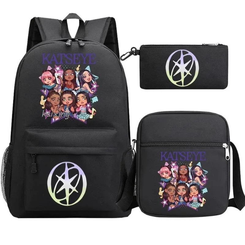 katseye chaud drôle impression sac à dos pour filles garçons étudiant pour adolescent enfants sac à dos cartable sac d'école décontracté 3 pièces/ensembles