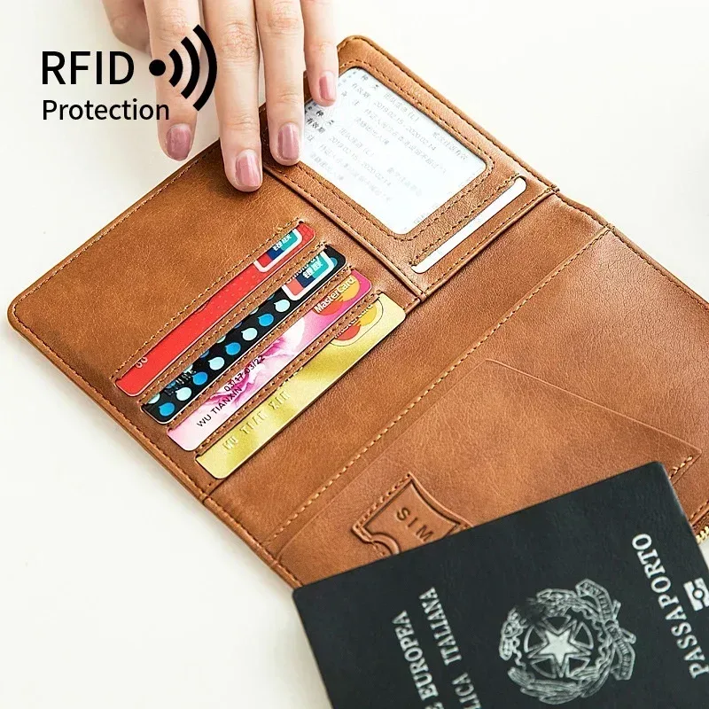 rfid anti blocage mince porte-passeport housse portefeuille de voyage pour hommes femmes multi-fonction id porte-carte bancaire accessoires