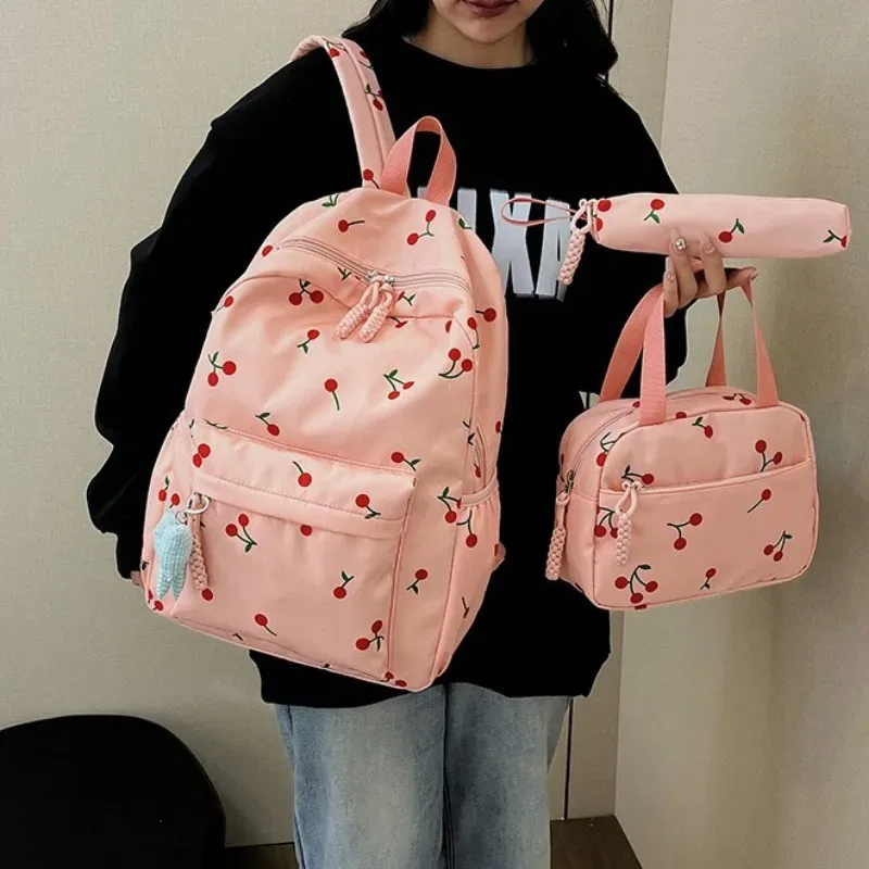 Sac à dos scolaire 3 pièces/ensemble en tissu Oxford avec trousse et sac à déjeuner, léger, pour fille