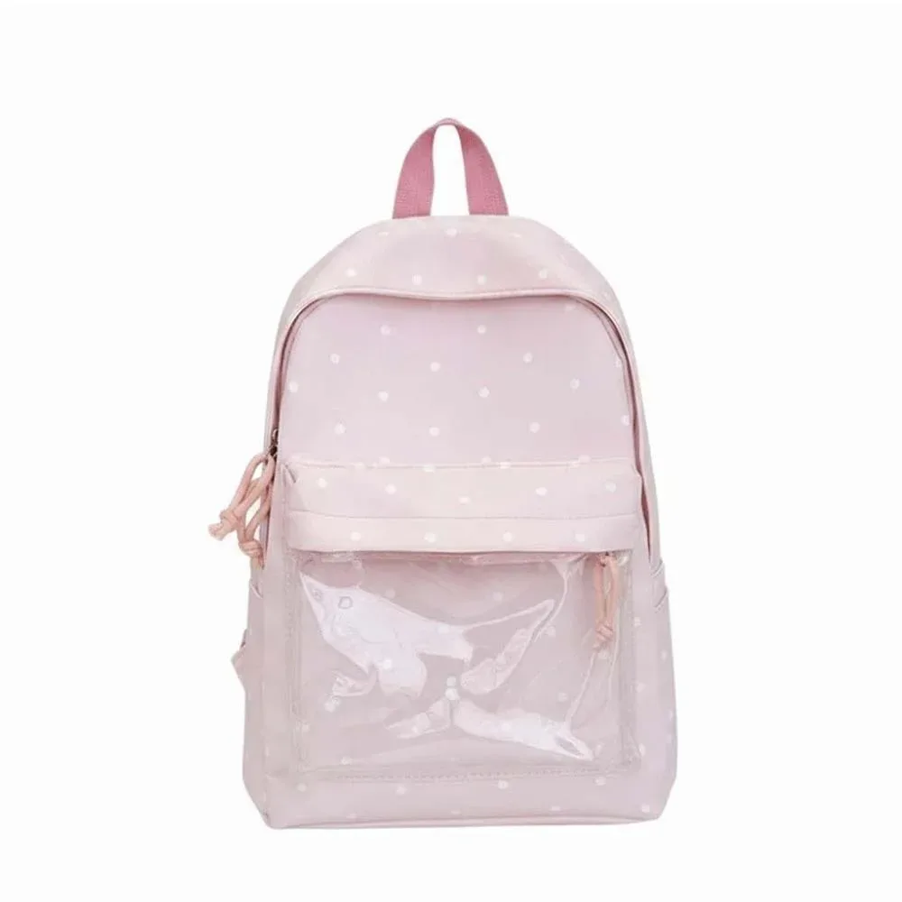 sac ita de style japonais avec fenêtre transparente, bretelles réglables, sac à dos transparent léger, grande capacité, sac à dos à pois.