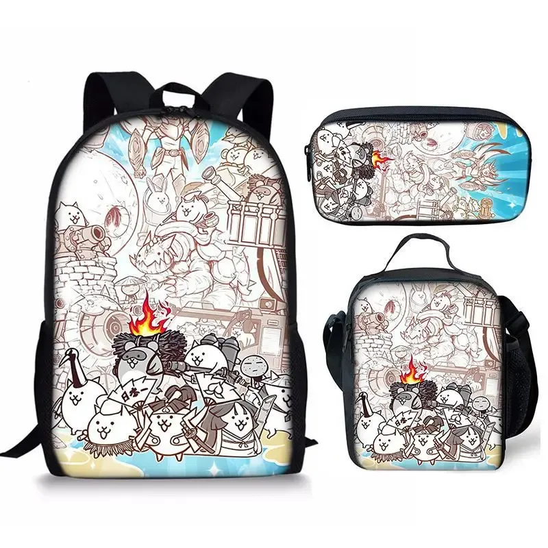 the battle cats – ensemble de trois pièces, sac à dos pour étudiant, sac à stylos, sac de repas, ensemble de trois pièces