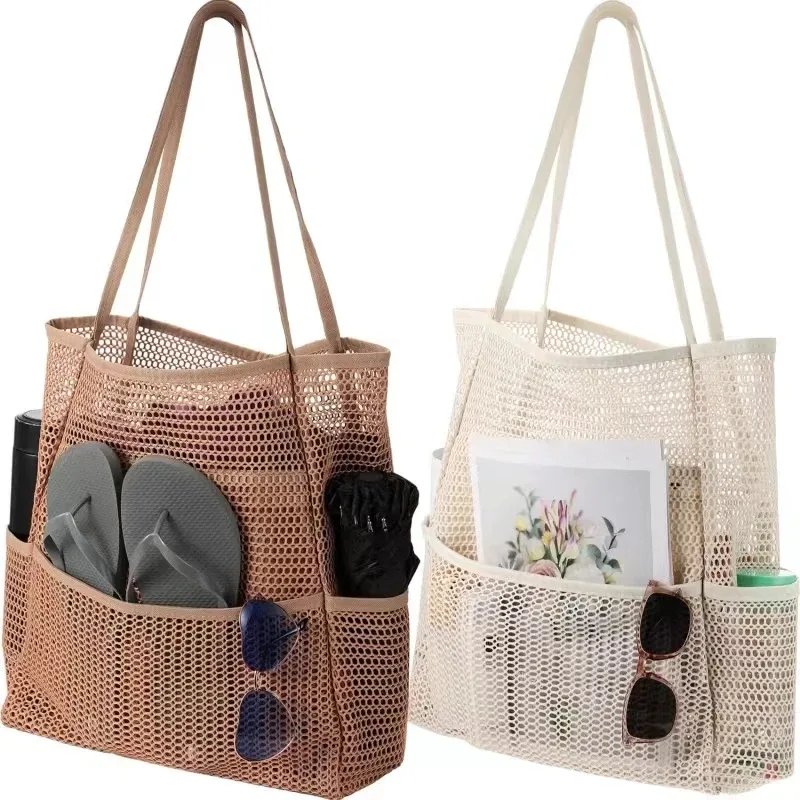 Sac à main en maille de plage pour femme, sac de plage de natation pour femme, sac de voyage de grande capacité, sac de rangement portable, sac à main multifonction