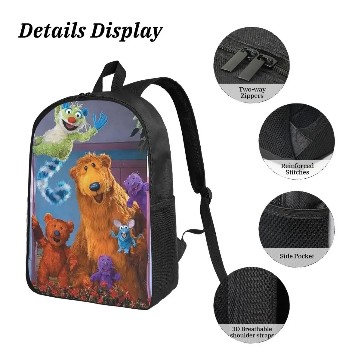 sac à dos ours dans la grande maison bleue, sac à livres pour garçons et filles, sac d'école, sacs à bandoulière pour ordinateur, sac à déjeuner isolé 3ps, trousse à crayons