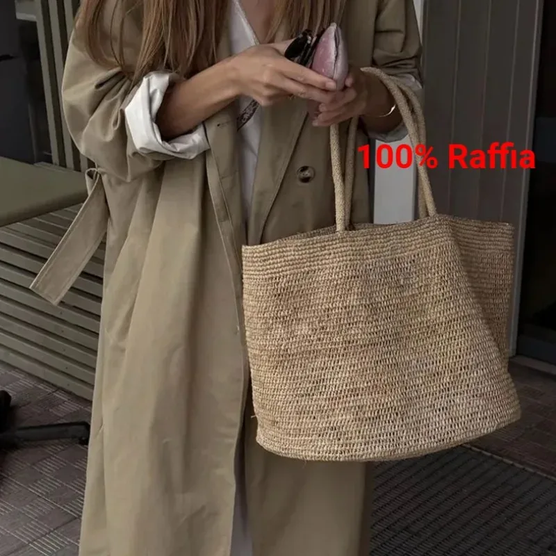 Nouveau Grand Sac Fourre-tout de Voyage en Raphia 100% Naturel, Sac à Bandoulière en Herbe Tressée, Sac à Main de Luxe, Sac de Plage Designer, Sac Cabas
