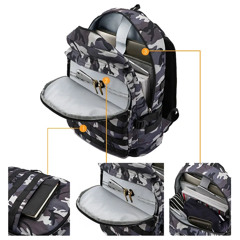 sac à dos en toile camouflage pour homme 2026, sacoche pour ordinateur portable pour adolescent, sac d'école et de voyage pour étudiant, sac à dos à trois compartiments pour jeu de tir à la poule