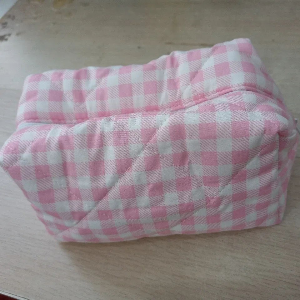 pochette de maquillage couleur bonbon pour femmes, jolie pochette à carreaux de grande capacité, boîte à cosmétiques portable, sacs de rangement pour femmes