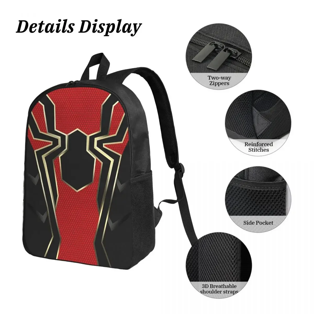 iron spider – sac à dos pour étudiants, garçons et filles, cartable d'école, sacs à bandoulière pour ordinateur, sac à déjeuner isolé 3ps, trousse à crayons