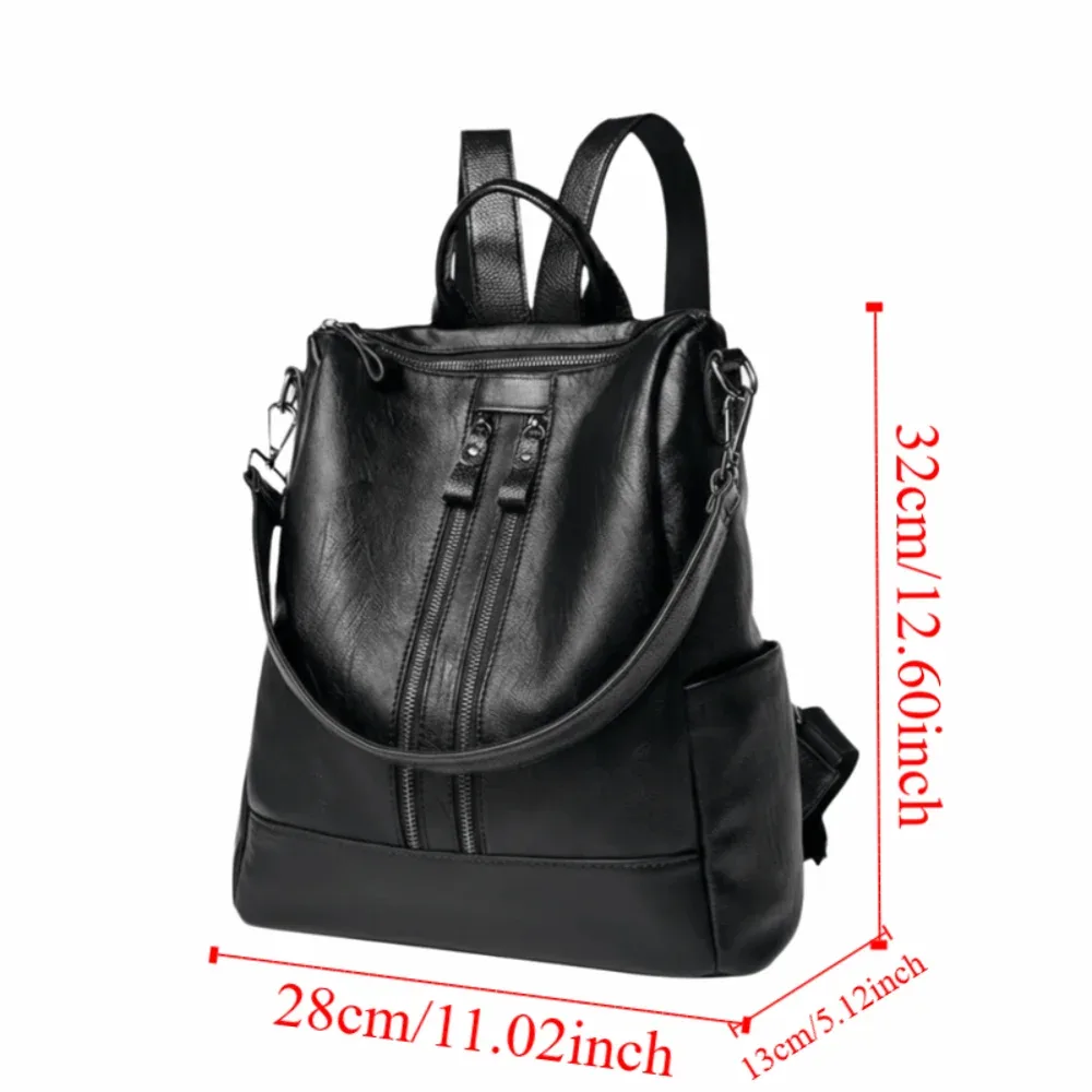 sac à dos en cuir noir, cuir souple, bretelles réglables, style coréen, grande capacité, fermeture à glissière
